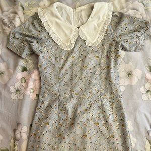 Floral ruffle collared mini dress, chiffon fabric, lightweight, summer dress